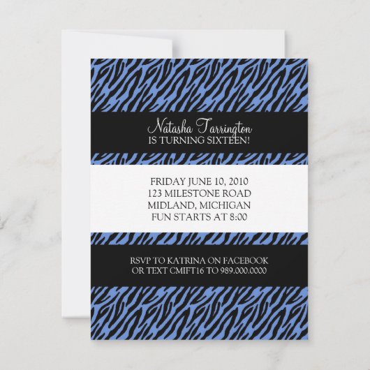 Sweet 16 Invitations de fête d'anniversaire {Zebra (Dos)
