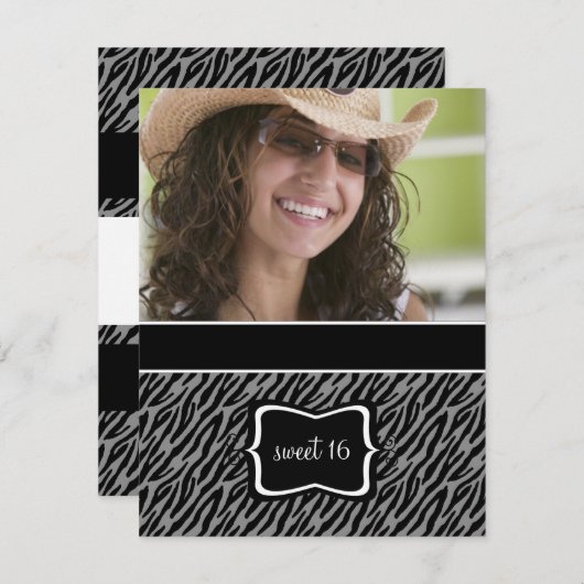 Sweet 16 Invitations de fête d'anniversaire {Zebra (Devant / Derrière)