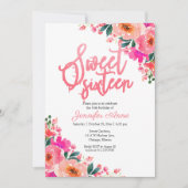 Sweet 16 Invitations Hot rose Floral (Devant)