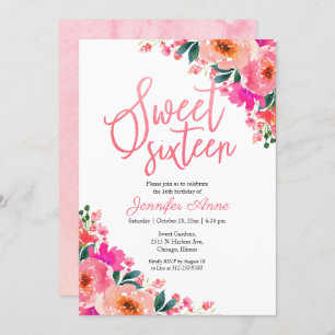 Sweet 16 Invitations Hot rose Floral