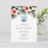 Sweet 16 Invitations Pool Party Pink & Blue Floral (Debout devant)