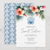 Sweet 16 Invitations Pool Party Pink & Blue Floral (Devant / Derrière)