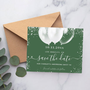 Sweet 16 jager groen wit save date card