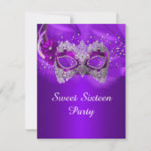 Sweet 16 Lace Mask Paars Silver Masquerade Kaart (Achterkant)