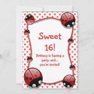 Sweet 16 Ladybug Birthday Party Invitation Kaart