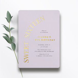 Sweet 16   Lavendel Paarse & Gouden Meisje Verjaar Folie Uitnodiging