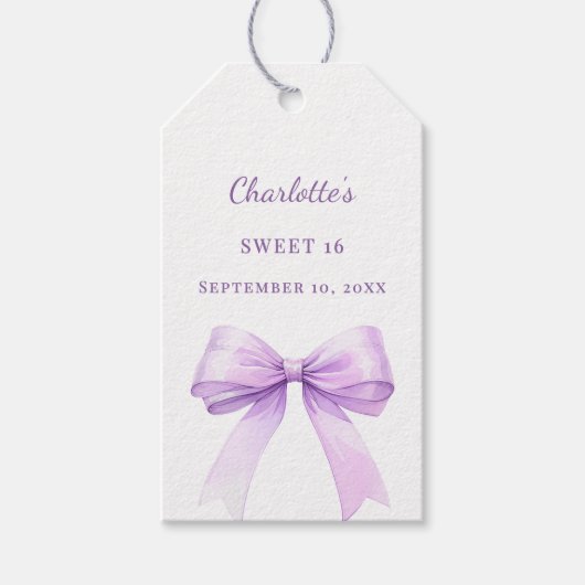 Sweet 16 lavender bow DIY write by hand Cadeaulabel (Voorkant)