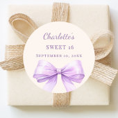 Sweet 16 lavender bow ivory ronde sticker