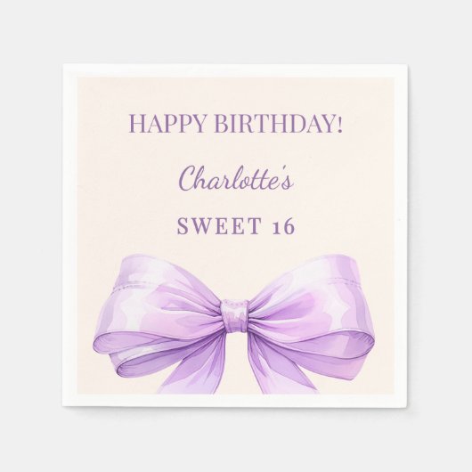 Sweet 16 lavender bow ivory servet (Voorkant)