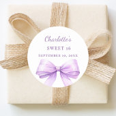 Sweet 16 lavender bow ronde sticker
