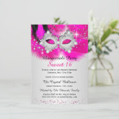 Sweet 16-lettermaskers, hot-roze Silver Masquerade Kaart (Staand voorkant)