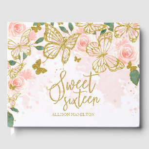 Sweet 16 Livre d'hôtes Gold Blush Butterfly Floral