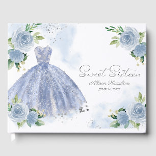 Sweet 16 Livre d'hôtes Silver Dusty Blue Gown Flor