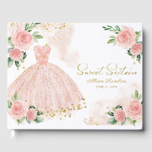 Sweet 16 Livre D'Invité Blush Pink Gown Floral