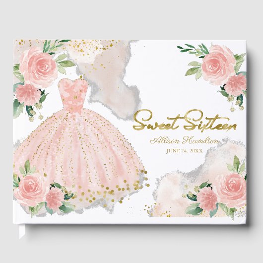 Sweet 16 Livre D'Invité Blush Pink Gown Floral (Recto)