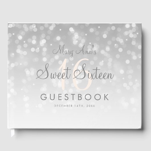 Sweet 16 Livre d'or Silver Bokeh Sparkle Light (Recto)