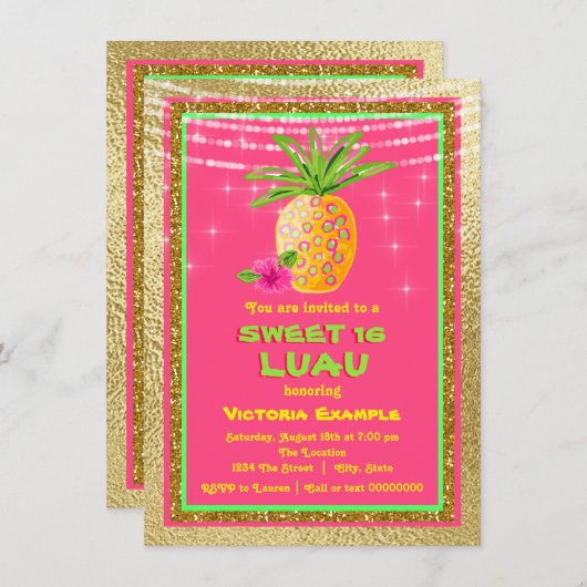 Sweet 16 Luau Anniversaire de fête Invitation (Devant / Derrière)