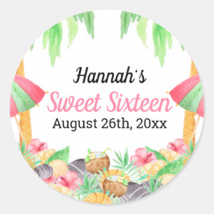 Sweet 16 Luau Party Hawaïaanse Waterverf Custom Ronde Sticker