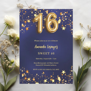Sweet 16 marineblauw gouden sterren kaart