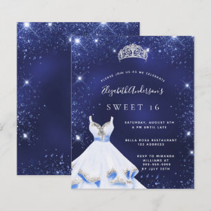 Sweet 16 marineblauwe jurk tiara uitnodiging