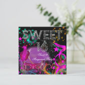 Sweet 16 Masquerade Birthday Party Pink Black Kaart (Staand voorkant)