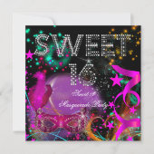 Sweet 16 Masquerade Birthday Party Pink Black Kaart (Voorkant)
