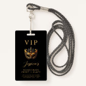 Sweet 16 Masquerade Black Gold VIP Invitation Badge (Voorkant met draagriem)