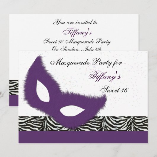 Sweet 16 Masquerade party Invitation Kaart (Voorkant / Achterkant)
