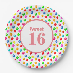 Sweet 16 & Meerkleurige Feestballonnen Verjaardag Papieren Bordje