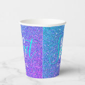 Sweet 16 Modern Blauwgroen Paarse Glitter Geperson Papieren Bekers (Rechts)