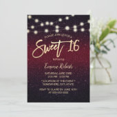 Sweet 16 Modern Burgundy Red Faux Glitter Kaart (Staand voorkant)