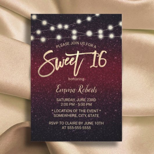 Sweet 16 Modern Burgundy Red Faux Glitter Kaart