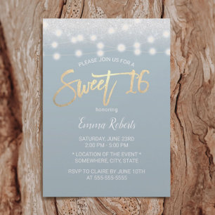 Sweet 16 Modern Dusty Blue Silver Glitter Kaart