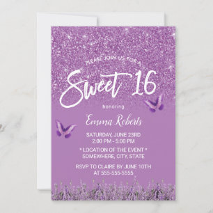 Sweet 16 Modern Lavender Faux Glitter Kaart
