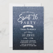 Sweet 16 Modern Navy Blue Glitter Birthday Kaart (Voorkant)