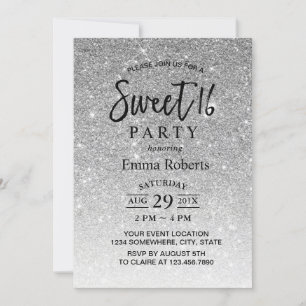 Sweet 16 Modern Silver Glitter Birthday Kaart
