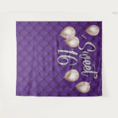 Sweet 16 Modern Silver Script Luxe Paars Tufted Wandkleed (Voorkant (horizontaal))