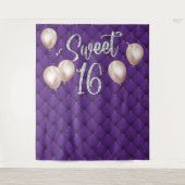 Sweet 16 Modern Silver Script Luxe Paars Tufted Wandkleed (Voorkant)