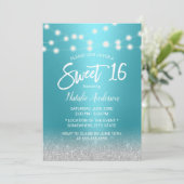 Sweet 16 Modern Turquoise & Silver Glitter Kaart (Staand voorkant)