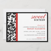 Sweet 16 Moderne Damask met Border, Red Kaart (Voorkant)