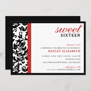 Sweet 16 Moderne Damask met Border, Red Kaart