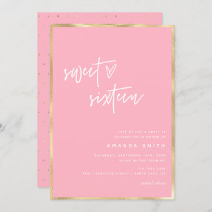 Sweet 16 Moderne Script Gold Blush Pink Birthday Kaart