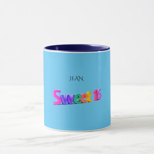 Sweet 16 mug combo/nom personnalisé, bleu clair/ma (Centre)