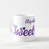 Sweet 16 naam 16e verjaardag paars koffiemok (Voorkant links)