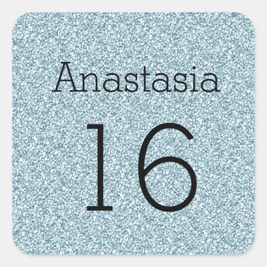 Sweet 16 Naam Black Blue Silver Glitter Sparkles Vierkante Sticker (Voorkant)