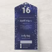 Sweet 16 navy blauw zilver sterren rsvp all in one uitnodiging (Binnen)