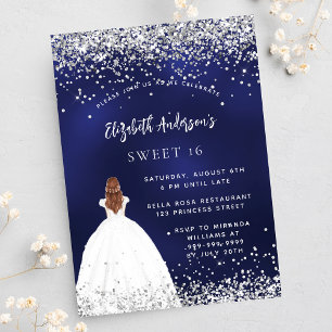 Sweet 16 navy blauwe glitter jurk luxe kaart