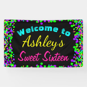 Sweet 16 Neon Glow Confetti Birthday Party Spandoek