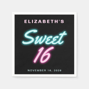 Sweet 16 Neon Lights Birthday Party Napkins Servet