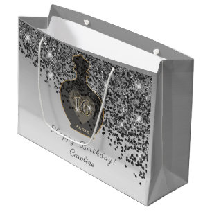 Sweet 16 Noir Geur Zwarte & Gouden Glitters Groot Cadeauzakje